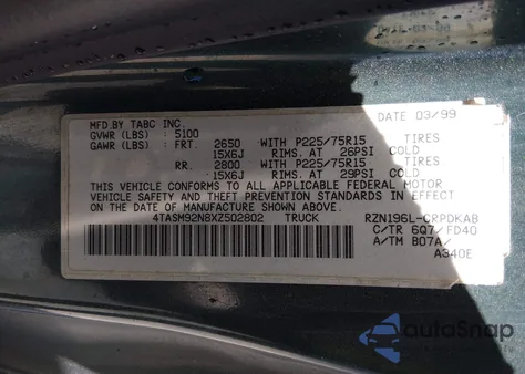 1999 Toyota Tacoma Prerunner z USA, uszkodzony, nr VIN 4TASM92N8XZ502802